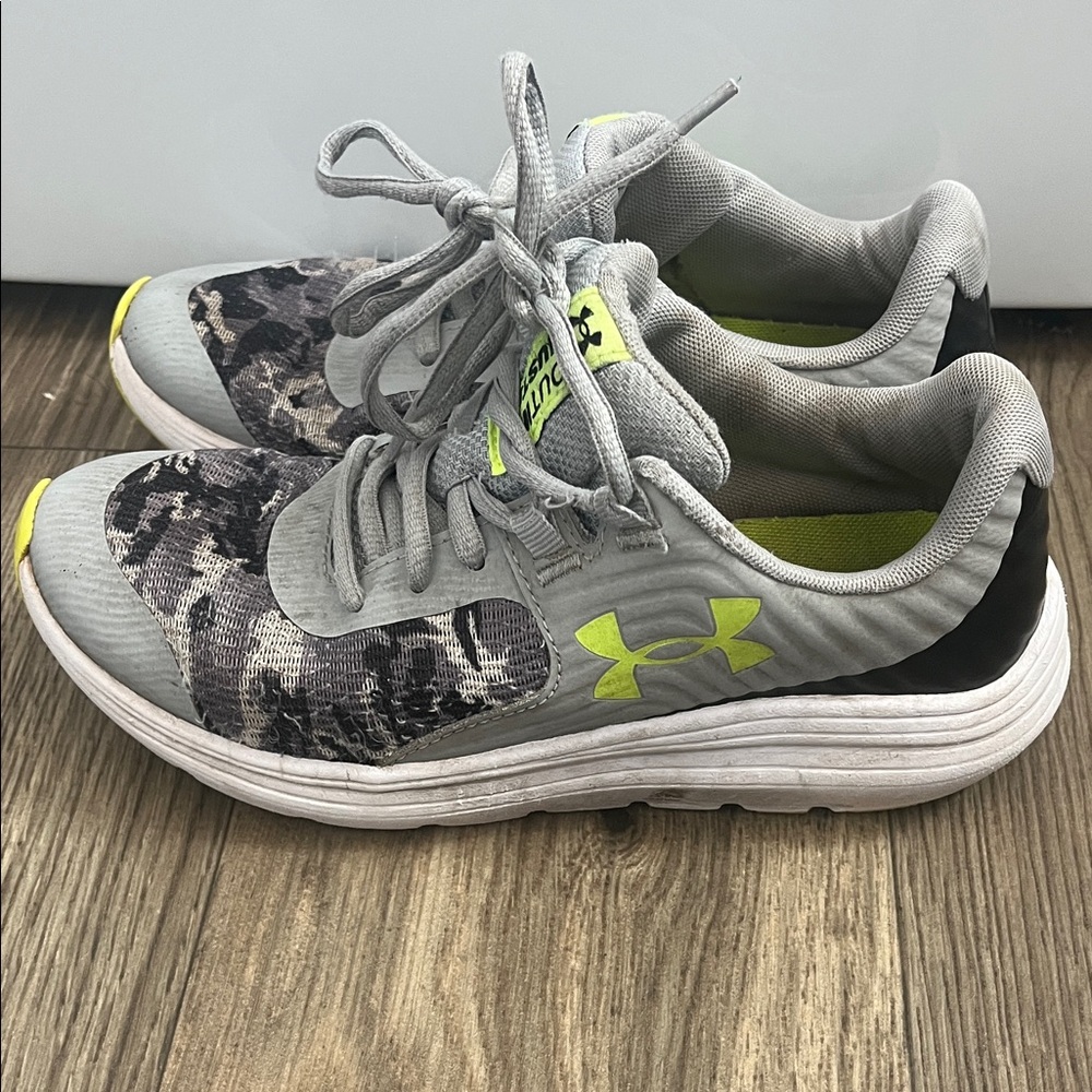 Under Armour Kids Gray and Neon Yellow Sneakers